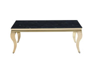 MESA DE CENTRO ESTILO BARROCO CON ACABADO EN ORO Y MÁRMOL NEGRO DE 120X60X45CM