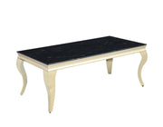 MESA DE CENTRO ESTILO BARROCO CON ACABADO EN ORO Y MÁRMOL NEGRO DE 120X60X45CM
