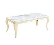 BAROQUE STYLE COFFEE TABLE WITH GOLD FINISH AND WHITE MARBLE MEASURING 120X60X45CM.