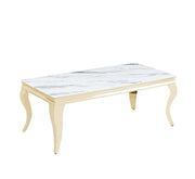 BAROQUE STYLE COFFEE TABLE WITH GOLD FINISH AND WHITE MARBLE MEASURING 120X60X45CM.