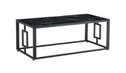 MESA DE CENTRO SOPHIE CON PATAS DE METAL NEGRO Y TAPA DE MÁRMOL NEGRO.