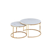 GOLD NESTING COFFEE TABLE WITH CERAMIC TOPS WITH 80X45 + 60X38CM