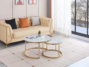 GOLD NESTING COFFEE TABLE WITH CERAMIC TOPS WITH 80X45 + 60X38CM