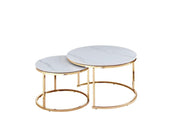 GOLD NESTING COFFEE TABLE WITH CERAMIC TOPS WITH 80X45 + 60X38CM
