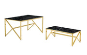 MAJESTIC COFFEE TABLE WITH GOLD FINISH GLASS AND BLACK MARBLE  MEASURING 120X60X45CM.