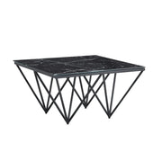 GIZEH COFFEE TABLE WITH BLACK METAL FRAME GLASS TOP AND BLACK MARBLE MEASURING WITH BLACK FEETS  80X80X45CM