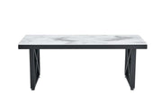 MESA DE CENTRO LEVANTO CON ESTRUCTURA METÁLICA NEGRA Y MÁRMOL BEIGE DE 120X60X45CM
