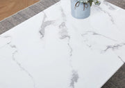MESA DE CENTRO PORTOFINO CON ACABADO PLATA Y MÁRMOL BLANCO DE 120X70X45CM