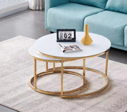 GOLD NESTING COFFEE TABLE WITH ULTRA WHITE GLASS TOP80X45 + 60X38CM