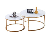 GOLD NESTING COFFEE TABLE WITH ULTRA WHITE GLASS TOP80X45 + 60X38CM