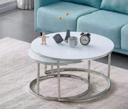 SILVER NESTING COFFEE TABLE WITH ULTRA WHITE GLASS TOP  80X45 + 60X38CM