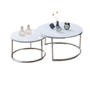 SILVER NESTING COFFEE TABLE WITH ULTRA WHITE GLASS TOP  80X45 + 60X38CM