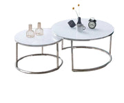 SILVER NESTING COFFEE TABLE WITH ULTRA WHITE GLASS TOP  80X45 + 60X38CM