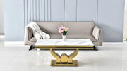 TROFY COFFEE TABLE WITH GOLD FINISH AND WHITE MARBLE MEASURING 120X70X49CM