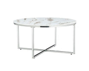 LORIE COFFEE TABLE WITH SILVER LEGS AND WHITE MARBLE TOP 90CM