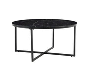 MESA DE CENTRO LORIE CON PATAS DE METAL NEGRAS Y TAPA DE MÁRMOL NEGRO 90CM