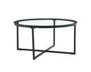 MESA DE CENTRO LORIE CON PATAS DE METAL NEGRO Y TAPA DE CRISTAL TRANSPARENTE 90CM