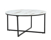LORIE COFFEE TABLE WITH BLACK METAL LEGS AND WHITE MARBLE TOP 90CM