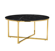LORIE COFFEE TABLE WITH GOLD LEGS AND BLACK MARBLE TOP 90CM