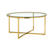 LORIE COFFEE TABLE WITH GOLD LEGS AND TRANSPARENT GLASS TOP 90CM