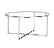 LORIE COFFEE TABLE WITH SILVER LEGS AND TRANSPARENT GLASS  TOP 90CM