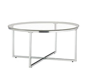 LORIE COFFEE TABLE WITH SILVER LEGS AND TRANSPARENT GLASS  TOP 90CM