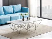 GIZEH COFFEE TABLE WITH SILVER FINISH AND WHITE MARBLE MEASURING 130X70X42CM