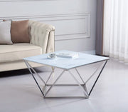 ALINA COFFEE TABLE WITH SILVER FINISH AND WHITE MARBLE MEASURING 80X80X45CM