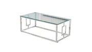 MESA DE CENTRO SOPHIE CON ACABADO PLATEADO Y CRISTAL TRANSPARENTE, MEDIDAS 120X60X45CM