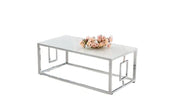 MESA DE CENTRO SOPHIE CON ACABADO PLATEADO Y MÁRMOL BLANCO DE 120X60X45CM