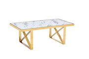 LEVANTO COFFEE TABLE WITH GOLD FINISH AND WHIITE MARBLE MEASURING 120X60X45CM