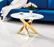 JESSY ROUND COFFEE TABLE WITH GOLD FINISH AND WHITE MARBLE MEASURING 80X45CM