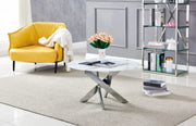 JESSY ROUND COFFEE TABLE WITH SILVER FINISH AND WHITE MARBLE MEASURING 80X45CM