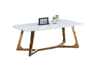 MESA DE CENTRO GOSSIP CON ACABADO DORADO Y MÁRMOL BLANCO DE 120X70CM