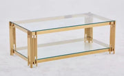 FLUTE COFFEE TABLE WITH GOLD FINISH AND TRANSPARENT GLASS MEASURING 120X60X45CM