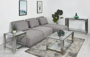 MESA DE CENTRO FLUTE CON ACABADO PLATEADO Y CRISTAL TRANSPARENTE DE 120X60X45CM