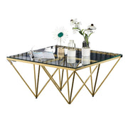 GIZE COFFEE TABLE WITH GOLD FINISH AND TRANSPARENT GLASS 80X80CM