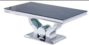 TROFY COFFEE TABLE WITH BLACK MARBLE FINISH AND SILVER FEETS MEASURING 120X70X49CM