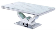 MESA DE CENTRO TROFY CON ACABADO EN MÁRMOL BLANCO Y PATAS PLATEADAS DE 120X70X49CM