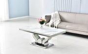 MESA DE CENTRO TROFY CON ACABADO EN MÁRMOL BLANCO Y PATAS PLATEADAS DE 120X70X49CM