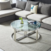 ELVE COFFEE TABLE WITH SILVER FINISH AND TRANSPARENT GLASS MEASURING 90X45CM