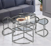ELVE COFFEE TABLE WITH SILVER FINISH AND TRANSPARENT GLASS MEASURING 90X45CM