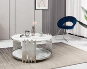 STICK COFFEE TABLE WITH SILVER FINISH AND WHITE MARBLE MEASURING 90X45CM