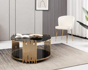 MESA DE CENTRO STICK CON ACABADO DORADO Y TAPA NEGRA DE 90X45CM