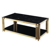 FLUTE COFFEE TABLE WITH GOLD FINISH BLACK AND MARBLE DESIGN MEASURING 120X60X45CM