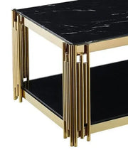 FLUTE COFFEE TABLE WITH GOLD FINISH BLACK AND MARBLE DESIGN MEASURING 120X60X45CM