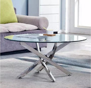 JESSY ROUND COFFEE TABLE WITH SILVER FINISH AND TRANSPARENT GLASS MEASURING 80X45CM