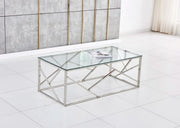 GEOMAG COFFEE TABLE WITH STAINLESS STEEL FRAME AND TRANSPARENT GLASS MEASURING 120X60X45CM
