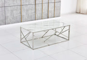MESA DE CENTRO GEOMAG CON ESTRUCTURA DE ACERO INOXIDABLE PLATEADO Y MÁRMOL BLANCO DE 120X60X45CM