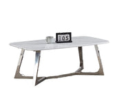 GOSSIP COFFEE TABLE WITH SILVER FINISH AND WHITE MARBLE MEASURING 120X70CM